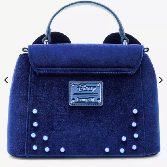 Chic Navy Velvet Mini Bag with Bow and Pearl Details - Picture 3 of 4